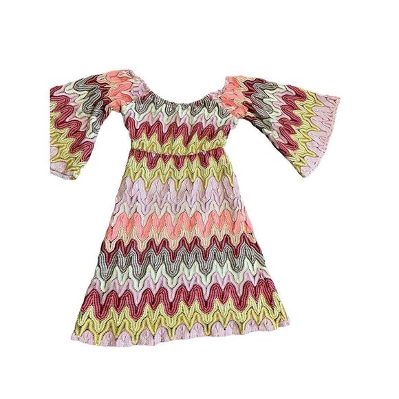 Judith March multicolor textured bell sleeve dress hippie boho sz S - Picture 11 of 11